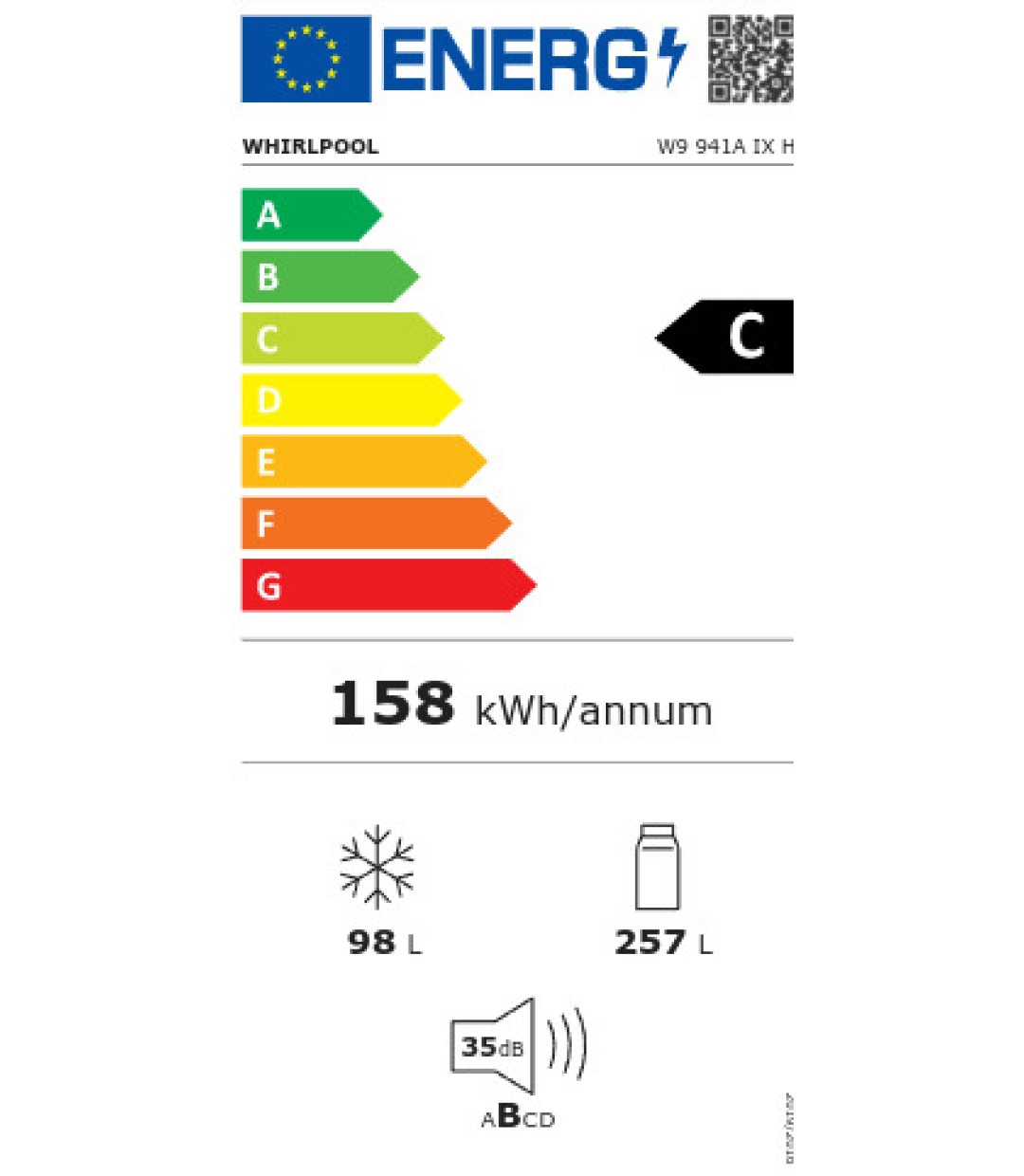 Whirlpool Ψυγειοκαταψύκτης 355lt NoFrost Υ201.3xΠ59.5xΒ65.5εκ. Inox W9 941A IX H