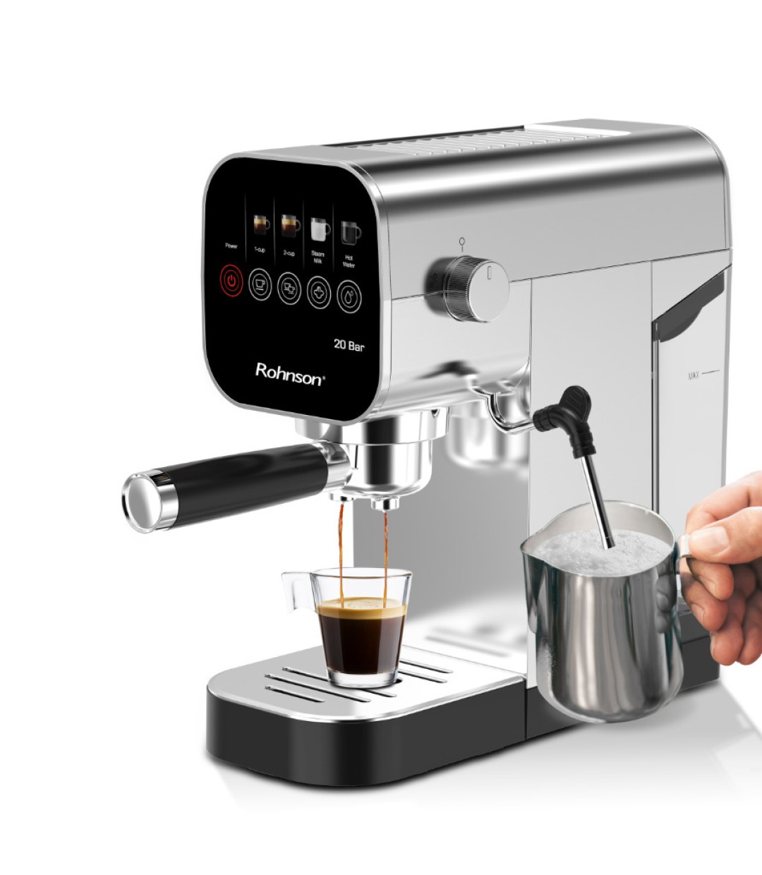 Rohnson Μηχανή Espresso 1360W Πίεσης 20bar Ασημί R-98100