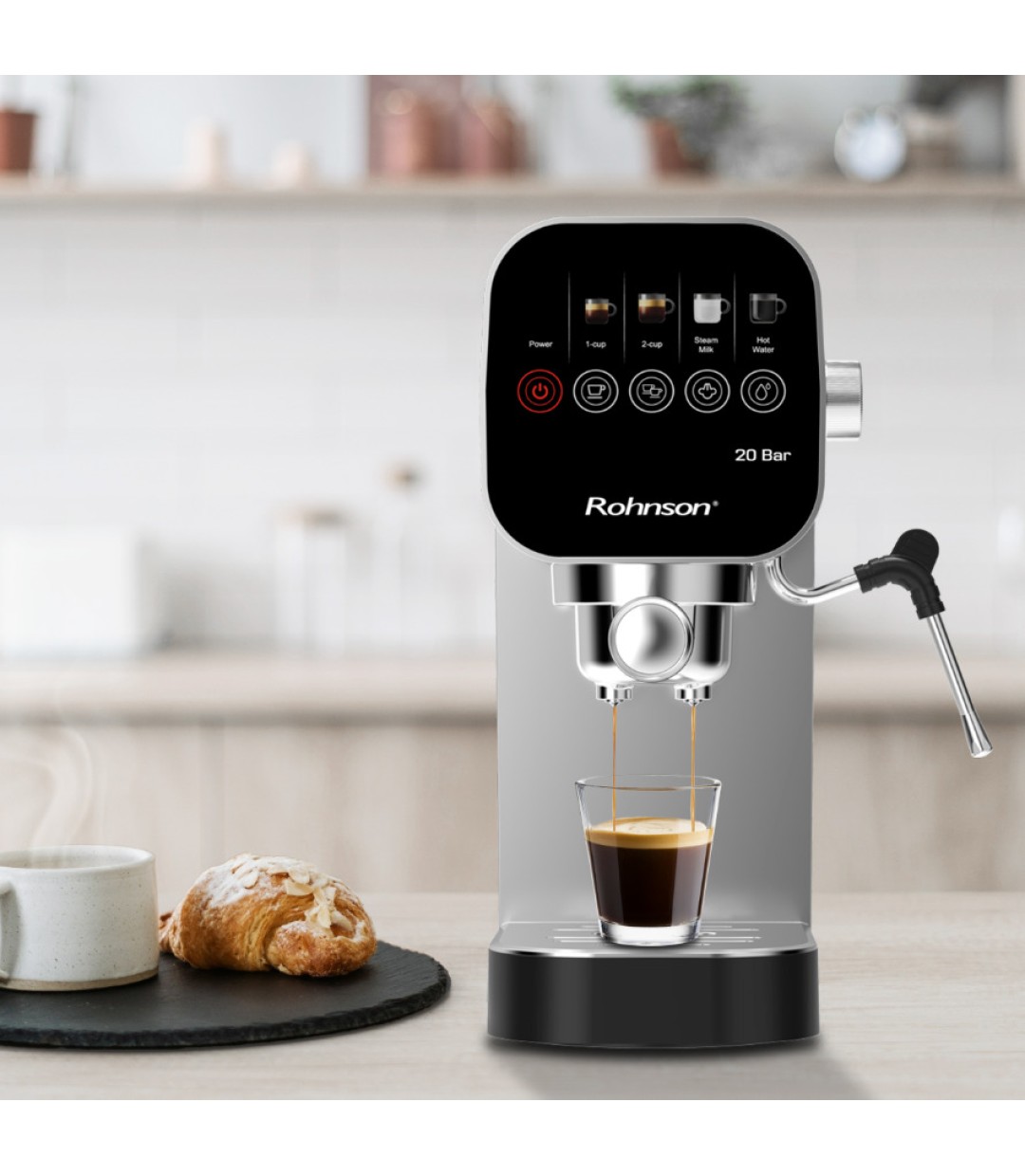 Rohnson Μηχανή Espresso 1360W Πίεσης 20bar Ασημί R-98100