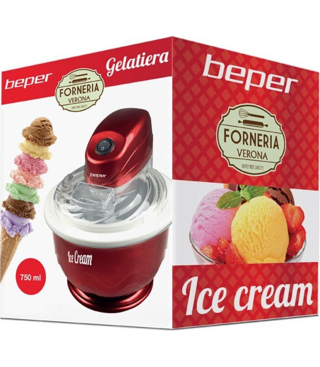 Beper Παγωτομηχανή BG-010Y 0.75lt Κόκκινη