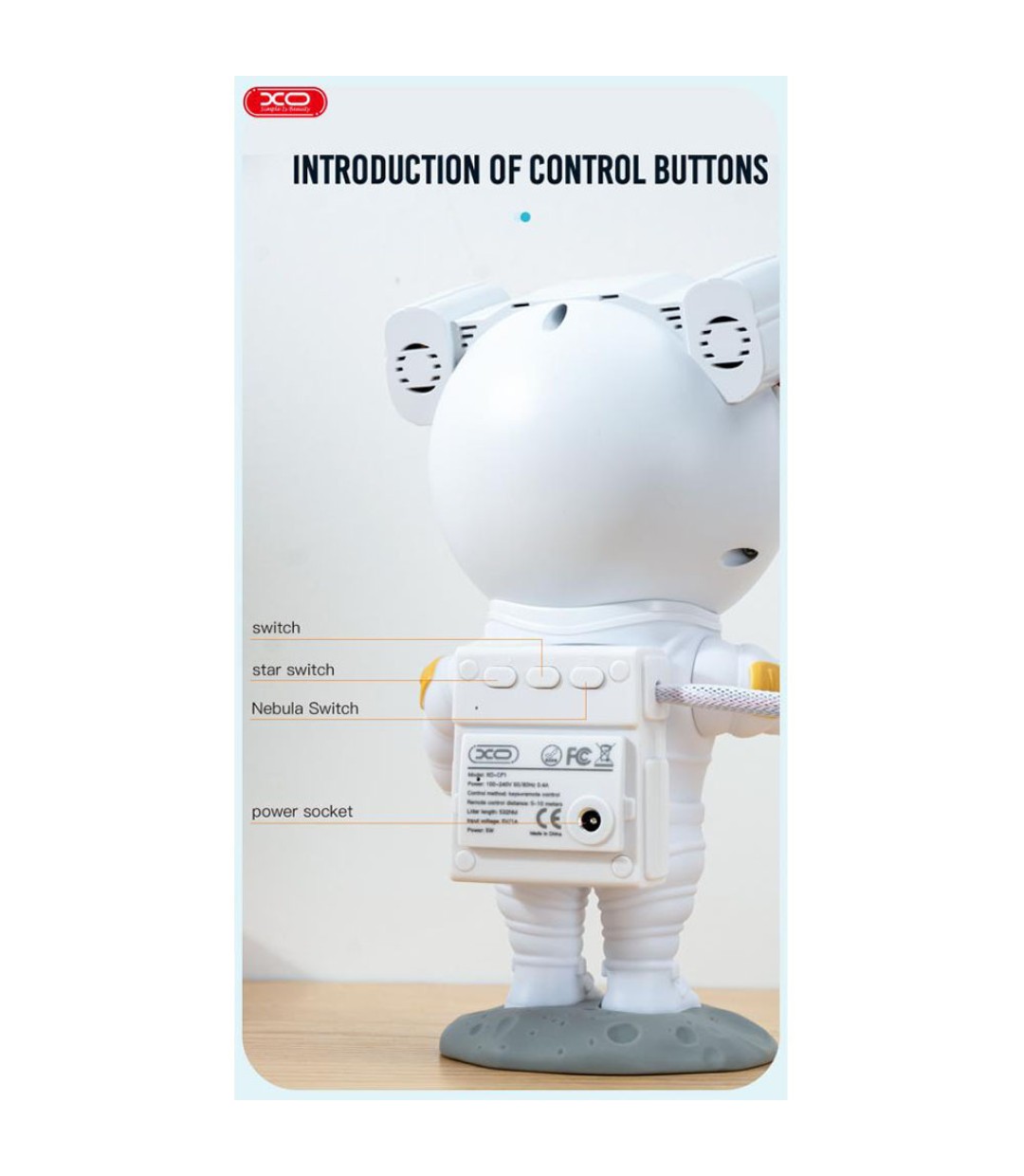 XO Παιδικό Φωτιστικό Projector με Προβολή Αστεριών Λευκό 21x11cm