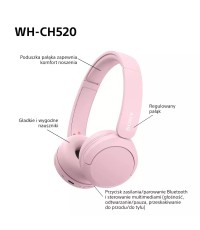 Sony WH-CH520 Ασύρματα / Ενσύρματα On Ear Ακουστικά με 50 ώρες Λειτουργίας και Quick Charge Ροζ