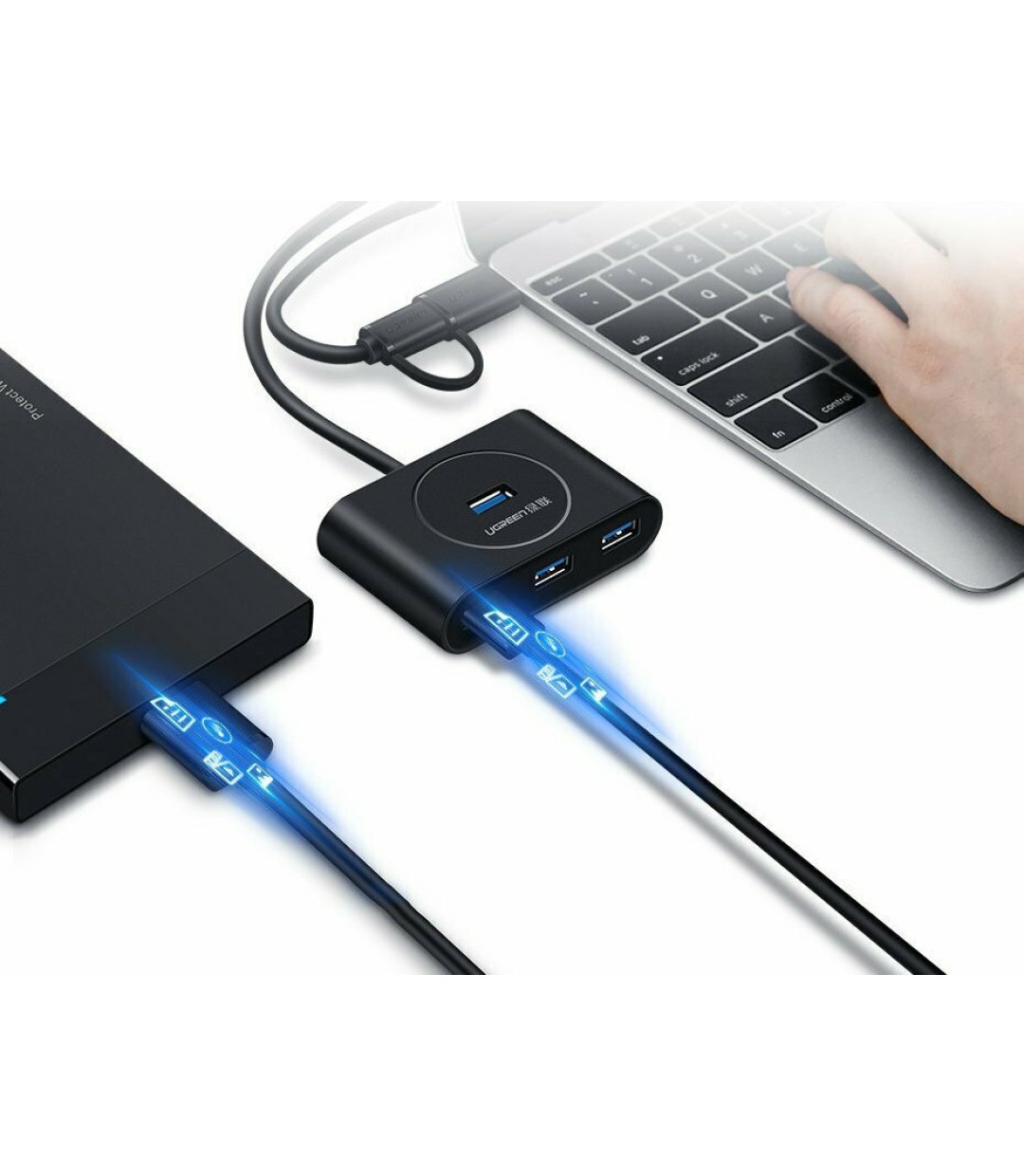 Ugreen CR113 USB 3.0 Hub 4 Θυρών με σύνδεση USB-A και Εξωτερική Παροχή Ρεύματος