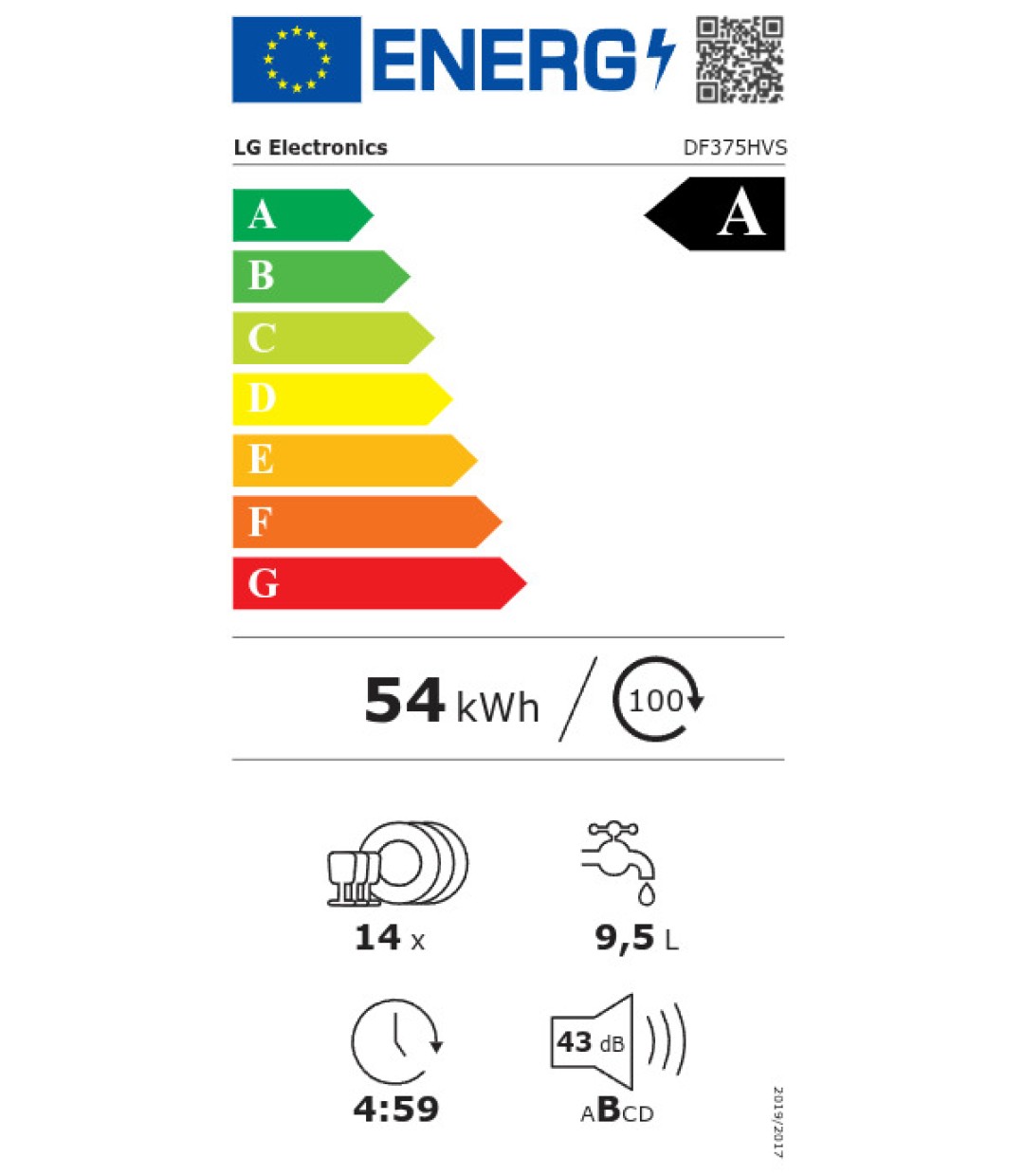 LG DF 375 HVS.APYQEHS Εντοιχιζόμενο Πλυντήριο Πιάτων με Wi-Fi για 14 Σερβίτσια Π60xY85εκ. INOX