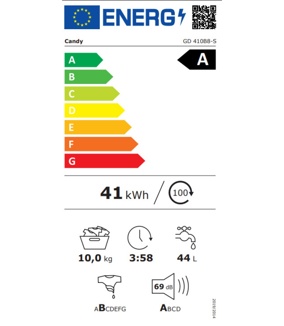 Candy ProWash 300 Πλυντήριο Ρούχων 10kg 1400 Στροφών Proactive GD 410B8-S