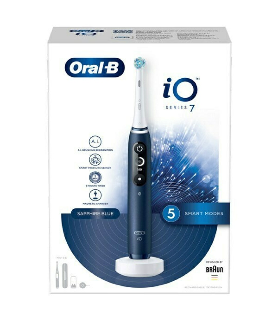 Oral-B IO Series 7 Ηλεκτρική Οδοντόβουρτσα με Χρονομετρητή, Αισθητήρα Πίεσης και Θήκη Ταξιδίου Sapphire Blue