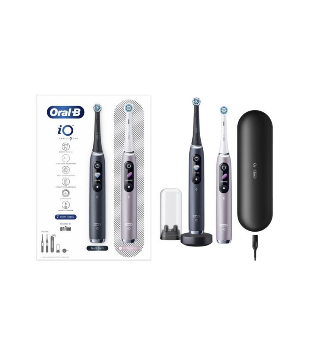 Oral-B IO Series 9 Ηλεκτρική Οδοντόβουρτσα με Χρονομετρητή, Αισθητήρα Πίεσης και Θήκη Ταξιδίου Duo Black Onyx & Rose Quartz