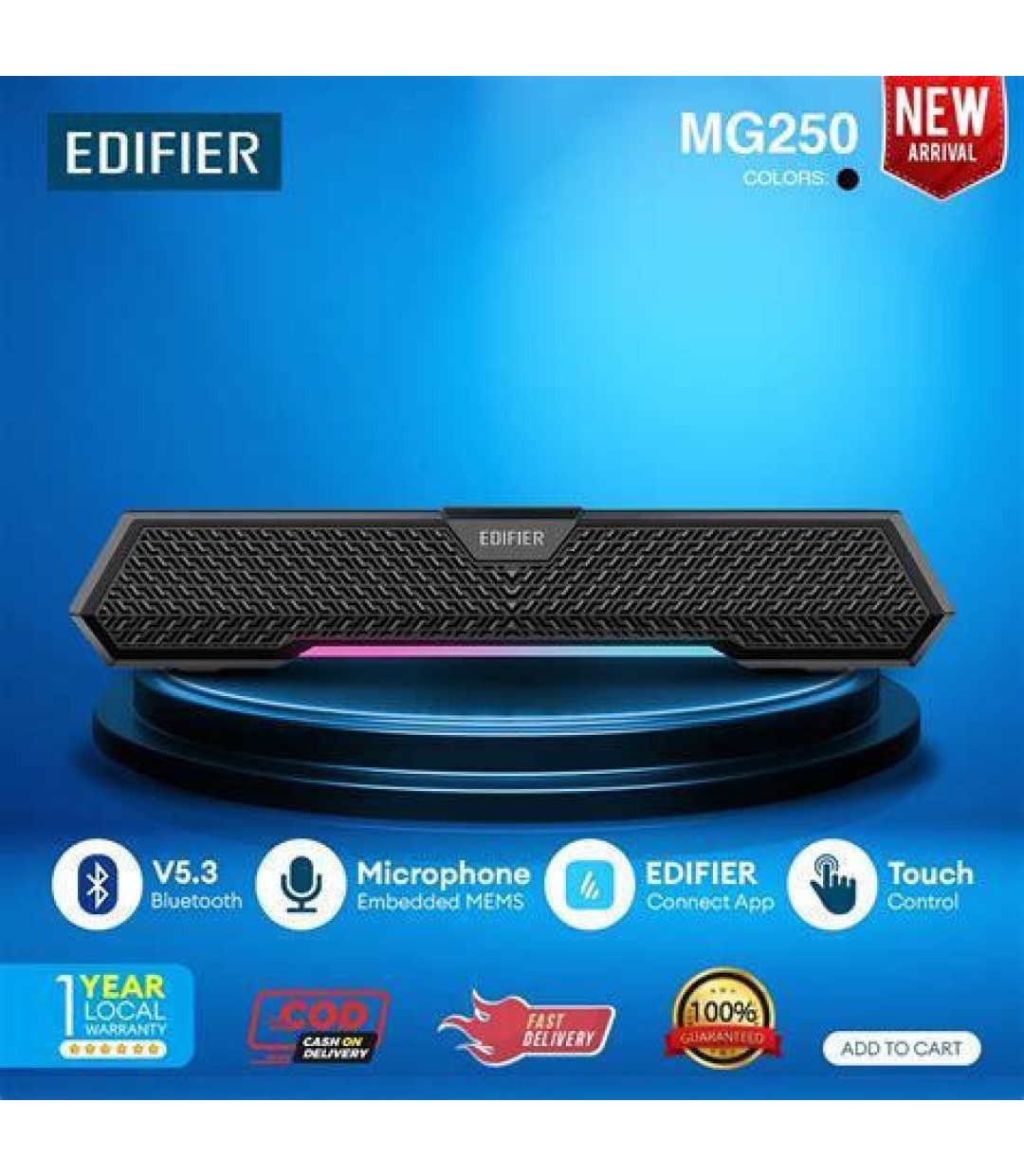 Edifier MG250 Ασύρματα Ηχεία Υπολογιστή 2.0 με RGB Φωτισμό και Bluetooth Ισχύος 5W σε Μαύρο Χρώμα