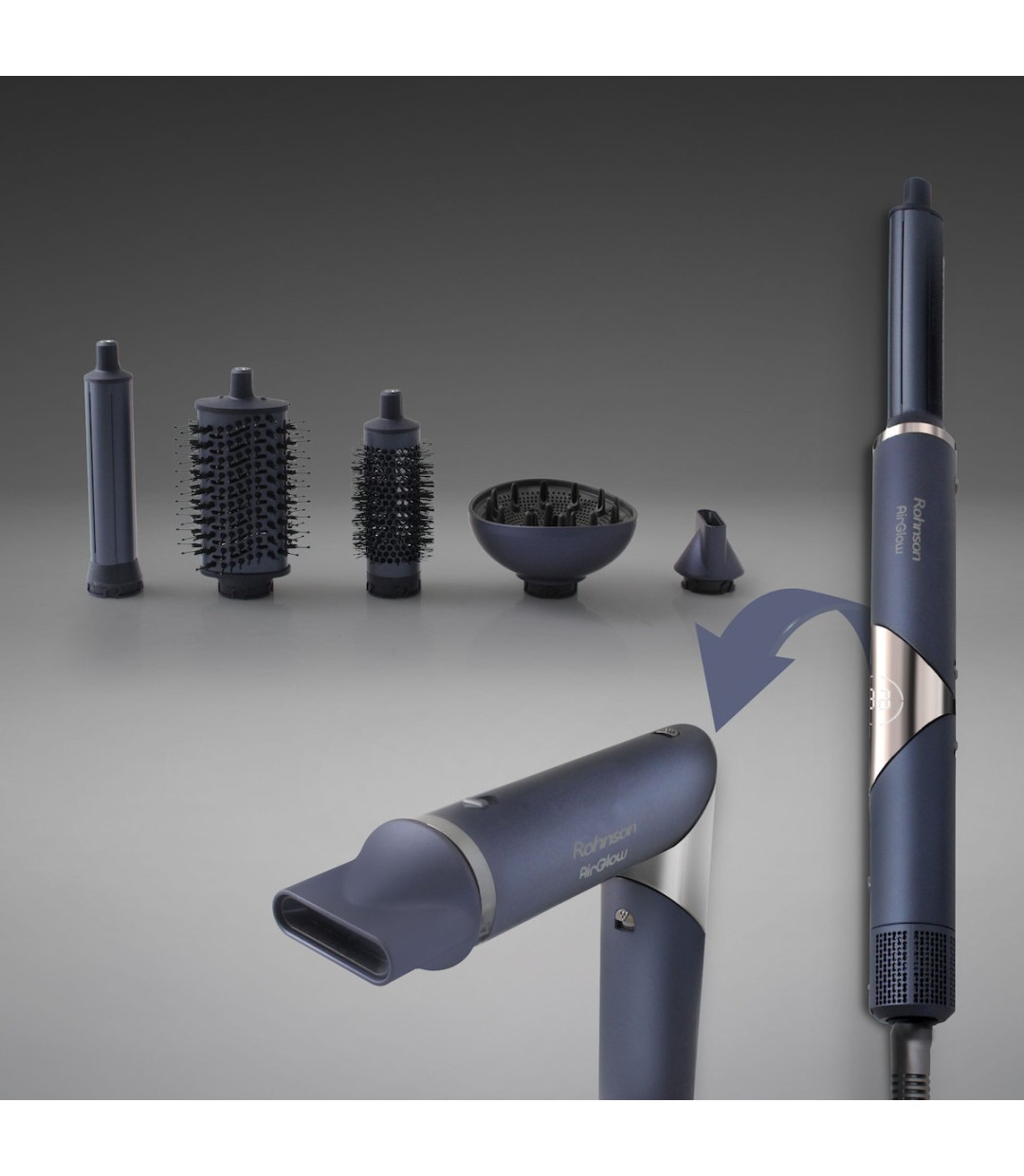 Rohnson AirGlow Κεραμική Ηλεκτρική Βούρτσα με Αέρα & Περιστρεφόμενη Κεφαλή για Ίσιωμα και Μπούκλες 1400W