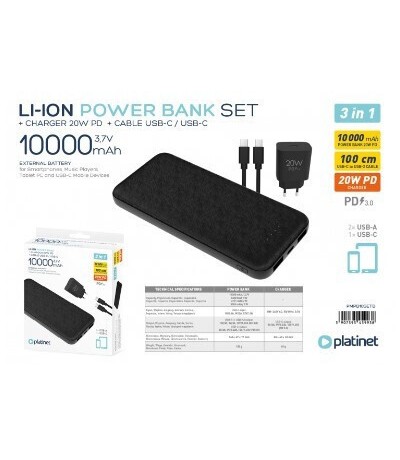 Platinet PMPB10SETB Power Bank 10000mAh 20W με 2 Θύρες USB-A Power Delivery Μαύρο