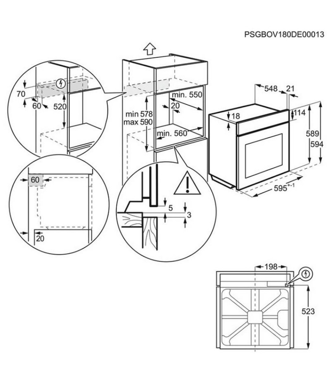 AEG 5000 SurroundCook TU5AB21FSB Φούρνος άνω Πάγκου 72lt Π59.6εκ. Μαύρος