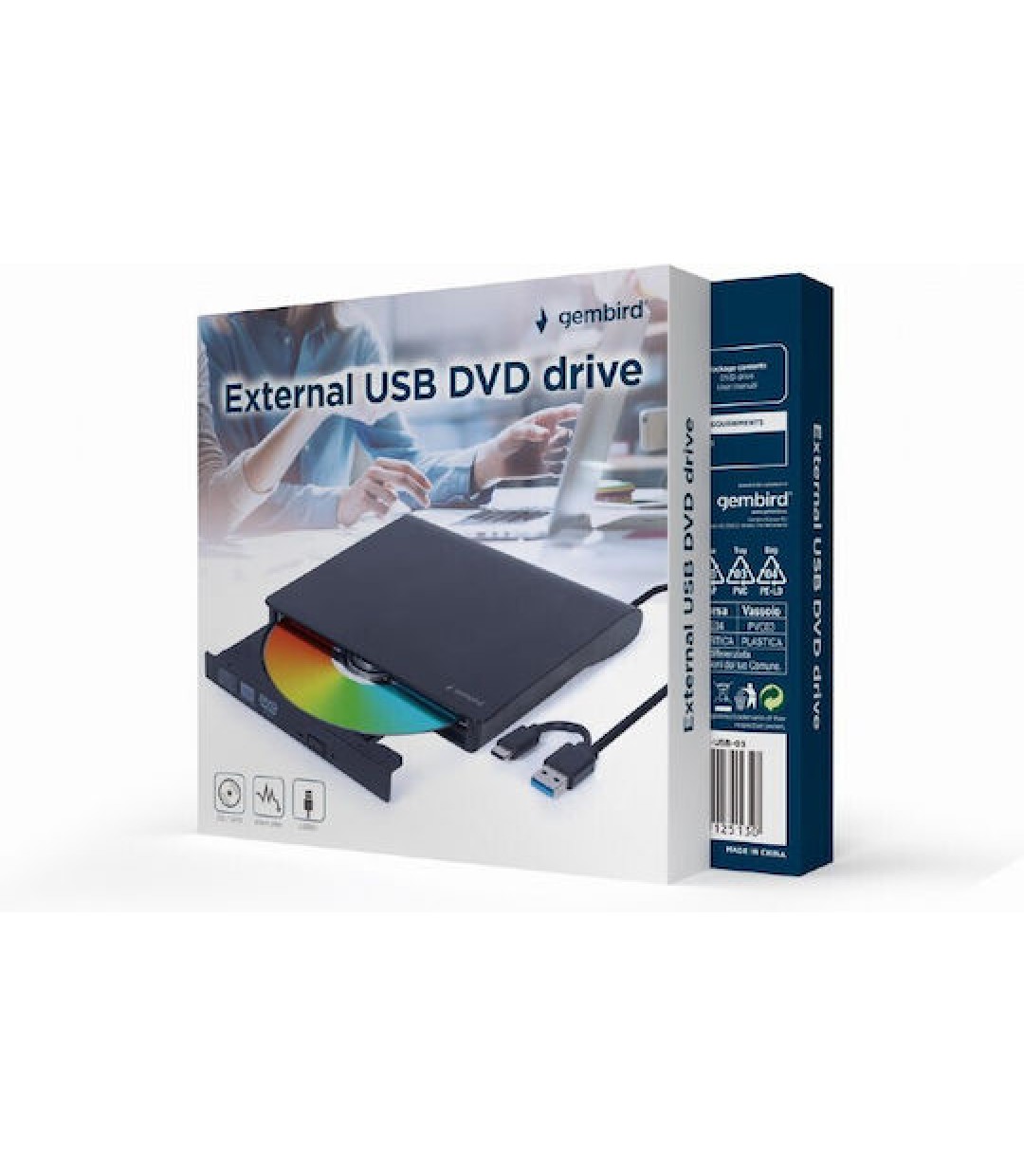 Gembird Εξωτερικός Οδηγός Εγγραφής/Ανάγνωσης DVD/CD για Laptop DVD-USB-03 BLACK