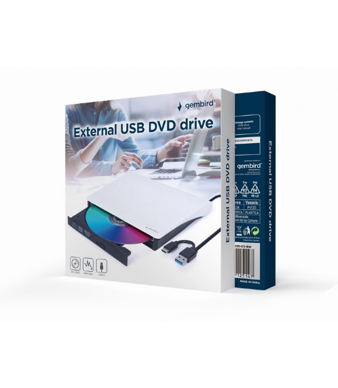 Gembird Εξωτερικός Οδηγός Blu-Ray Εγγραφής για Laptop DVD-USB-031 BW Μαύρο