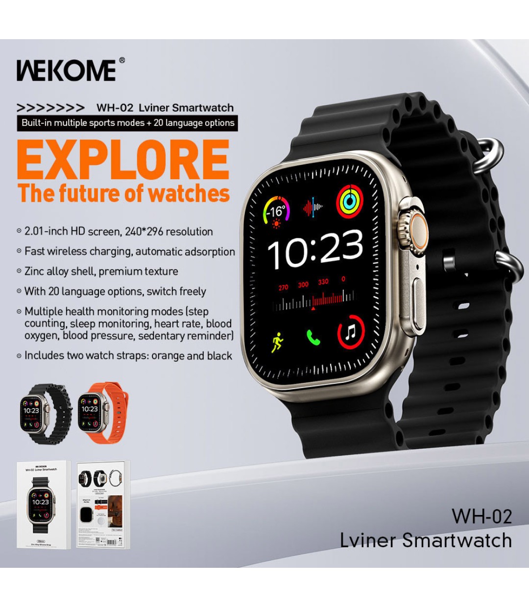 WK WH-02 Titanium Smartwatch με Παλμογράφο (Χρυσό)