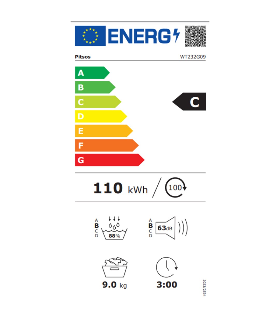 Pitsos WT232G09 Στεγνωτήριο 9kg με Αντλία Θερμότητας