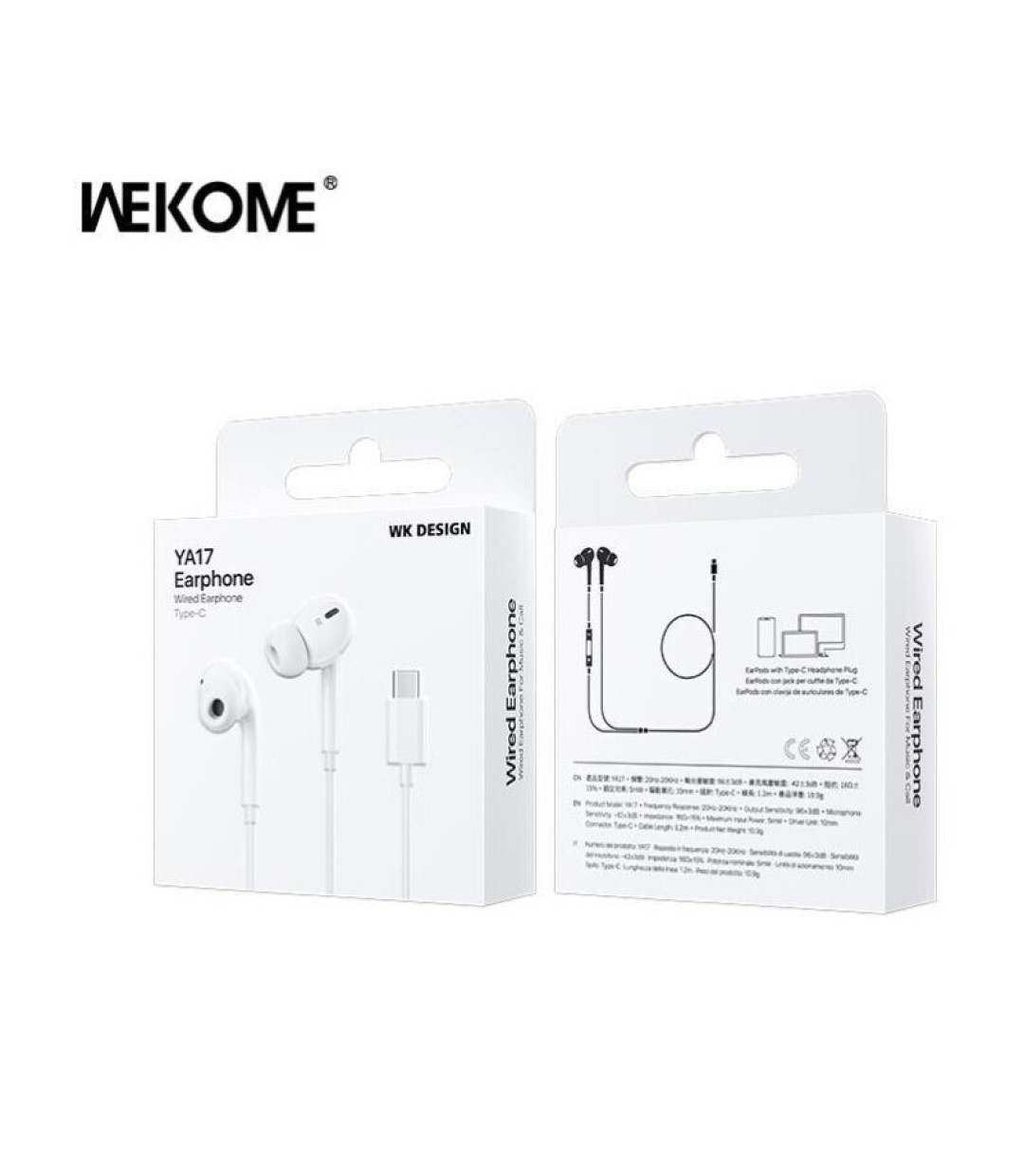 WK YA17 In-ear Handsfree Ακουστικά με Βύσμα USB-C Λευκό
