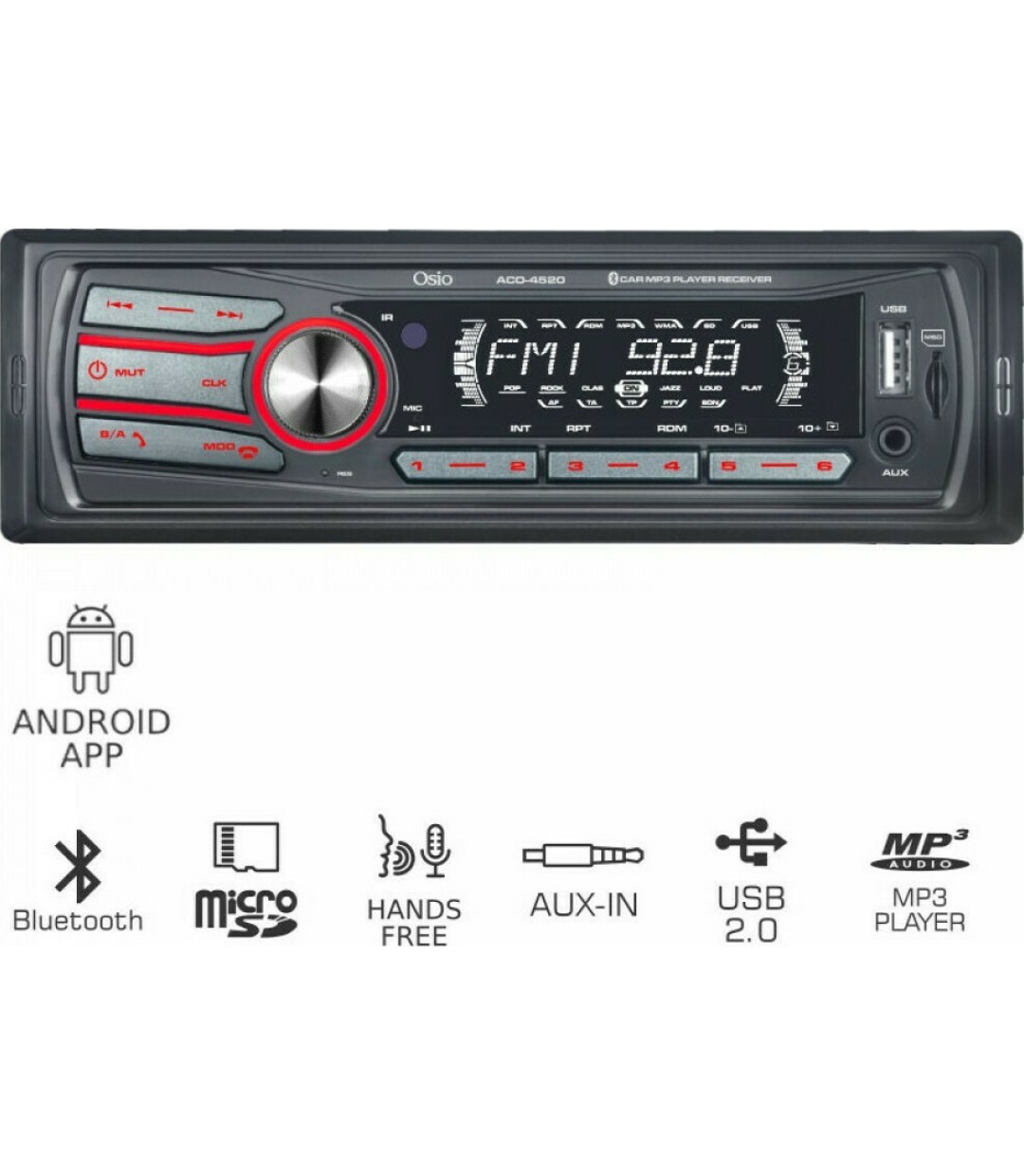 Osio ACO-4520UBT Ηχοσύστημα αυτοκινήτου με Bluetooth, Android App, micro SD