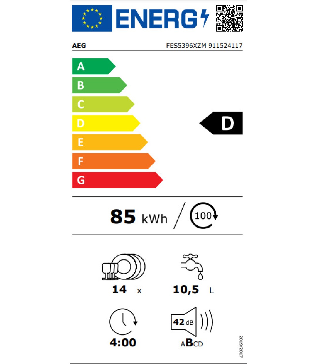 AEG FES 5396 XZM Εντοιχιζόμενο Πλυντήριο Πιάτων Λευκό