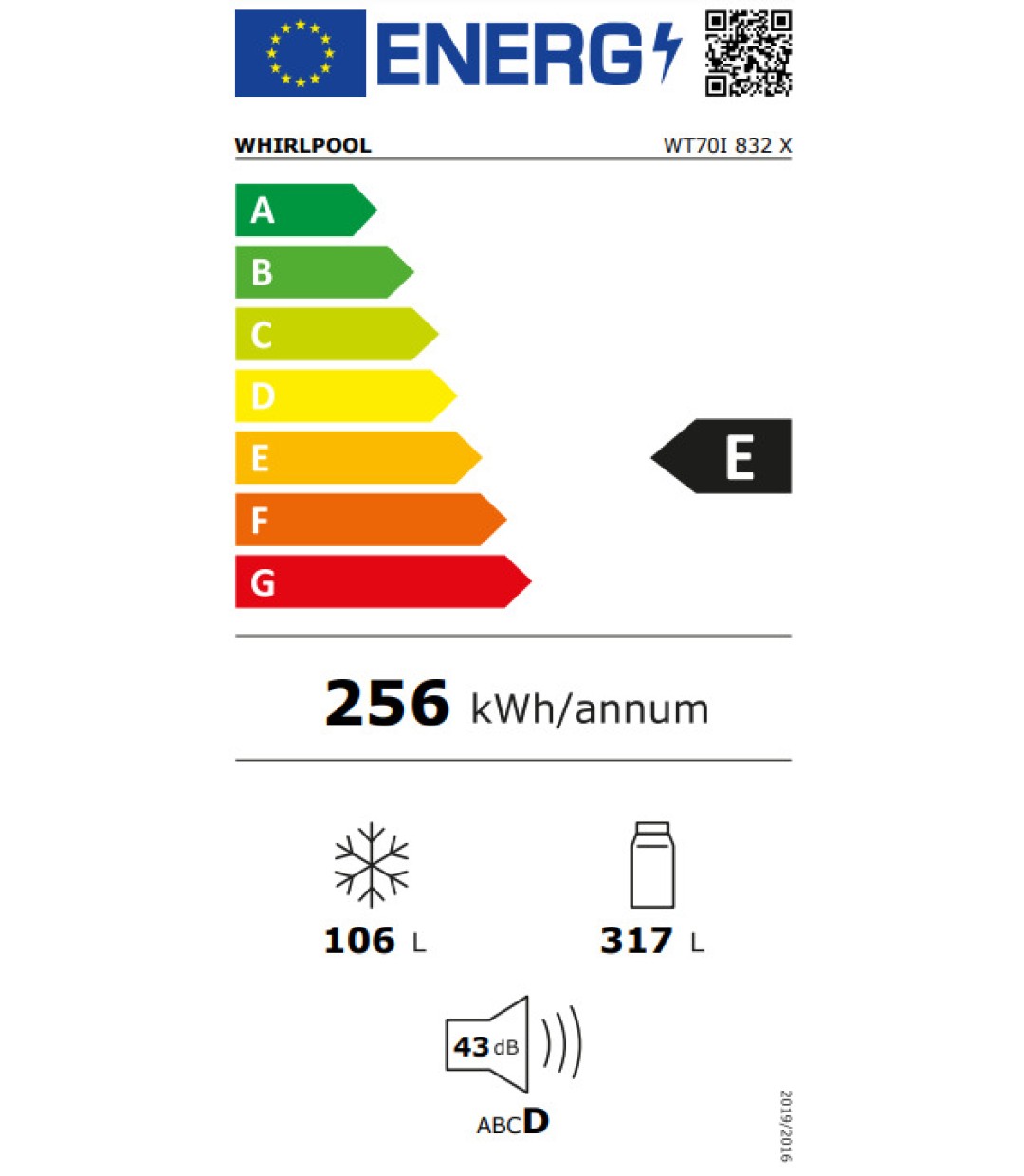 Whirlpool WT70I832X Total NoFrost Υ180xΠ70xΒ72.5εκ. Inox