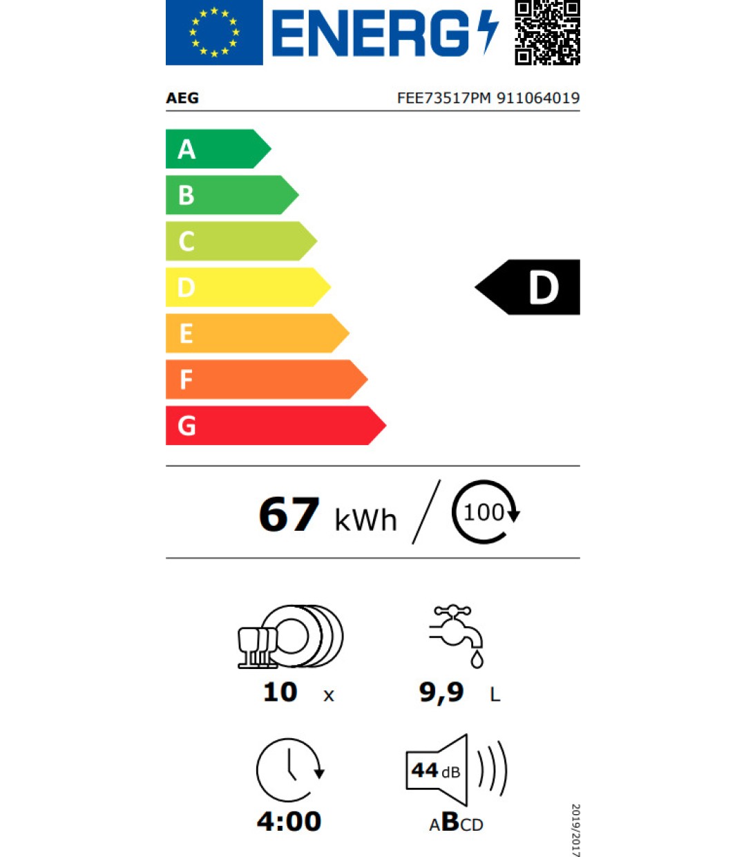 AEG FEE73517PM Εντοιχιζόμενο Πλυντήριο Πιάτων Λευκό
