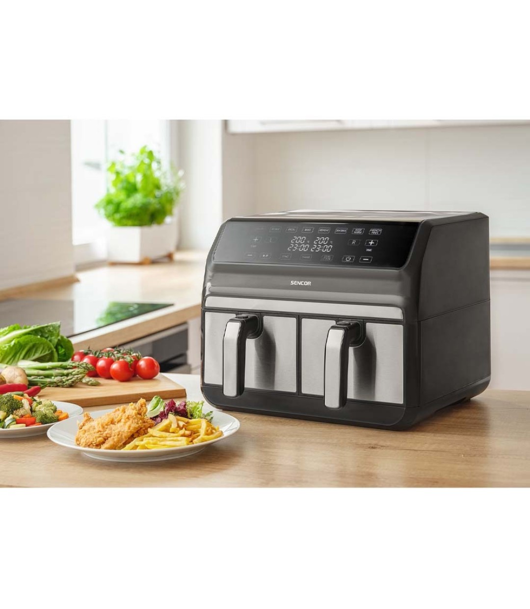 Sencor SFR 9500SS Φριτέζα Αέρος με Διπλό Αποσπώμενο Κάδο 8lt