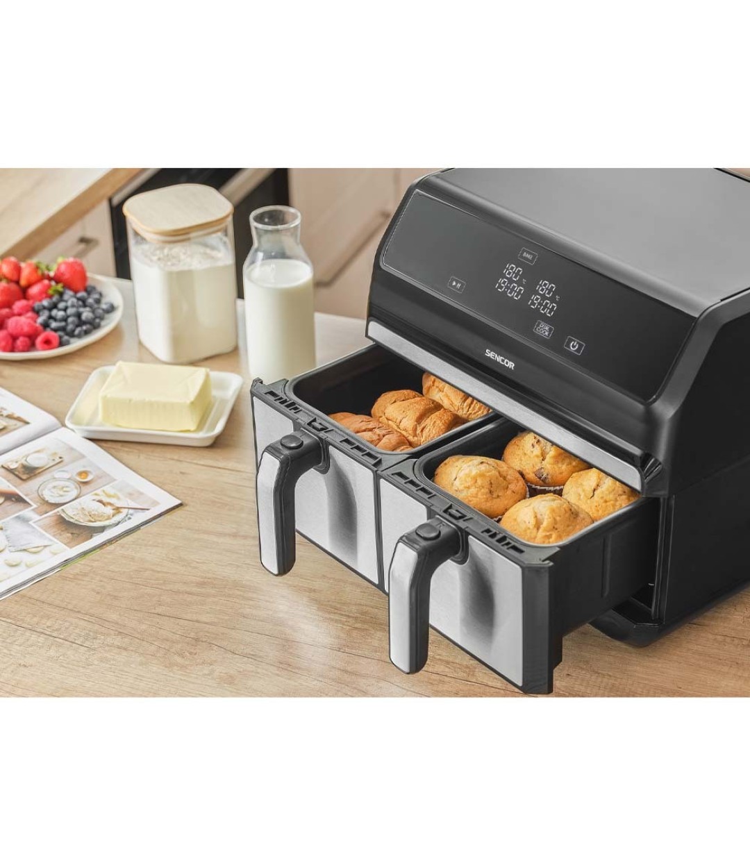 Sencor SFR 9500SS Φριτέζα Αέρος με Διπλό Αποσπώμενο Κάδο 8lt
