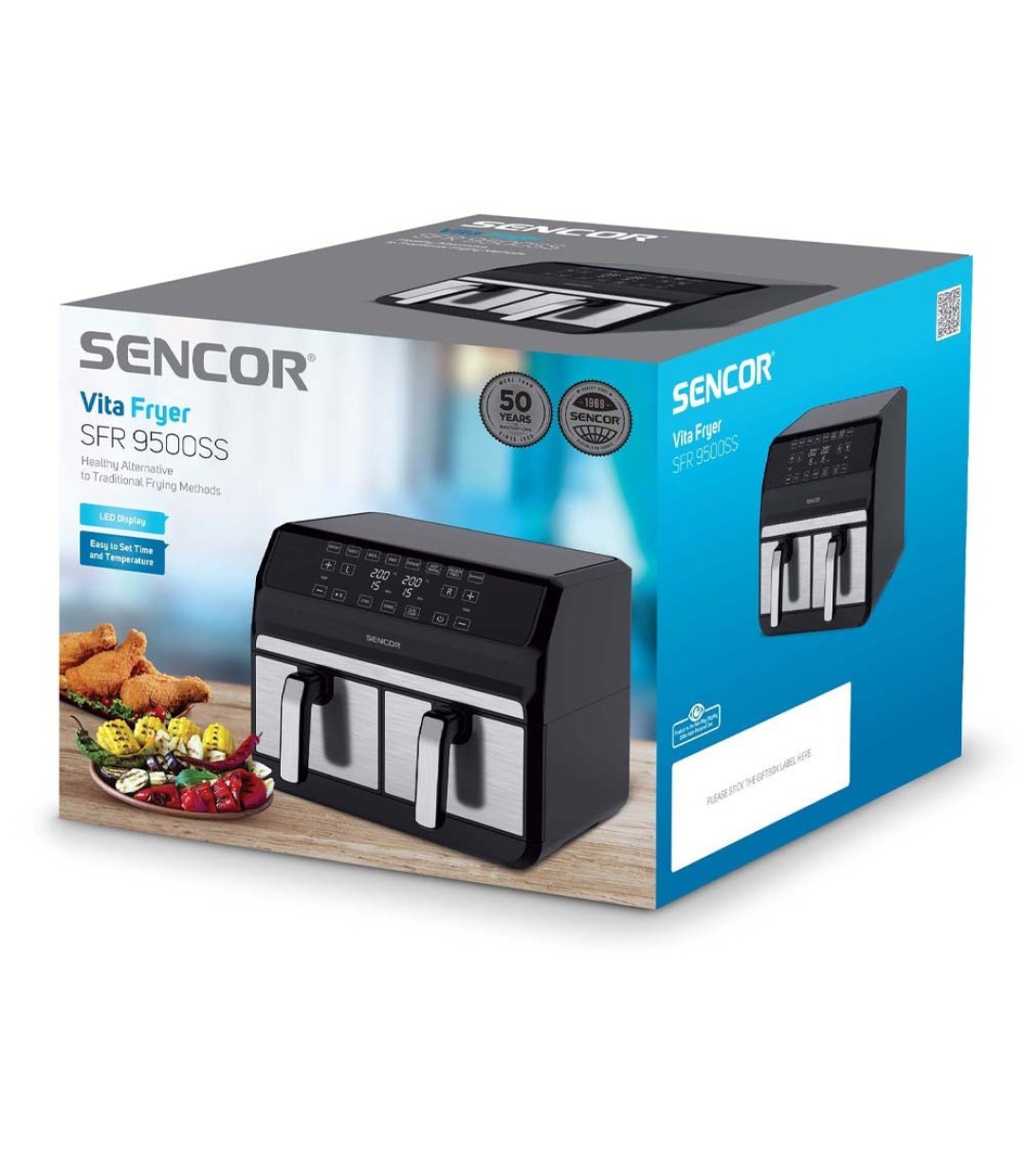 Sencor SFR 9500SS Φριτέζα Αέρος με Διπλό Αποσπώμενο Κάδο 8lt