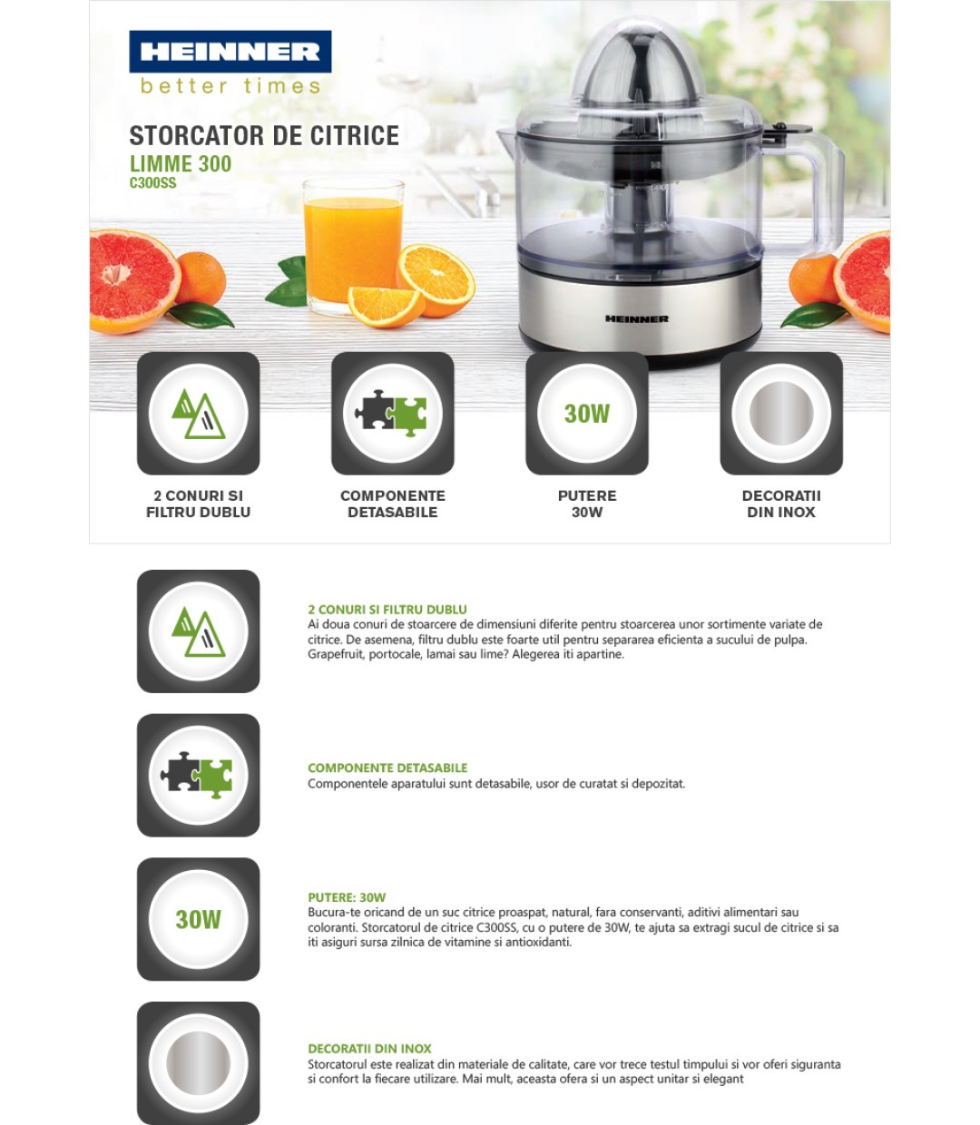 Heinner C 300 SS 30 W Ηλεκτρικός Στίφτης 30W Inox