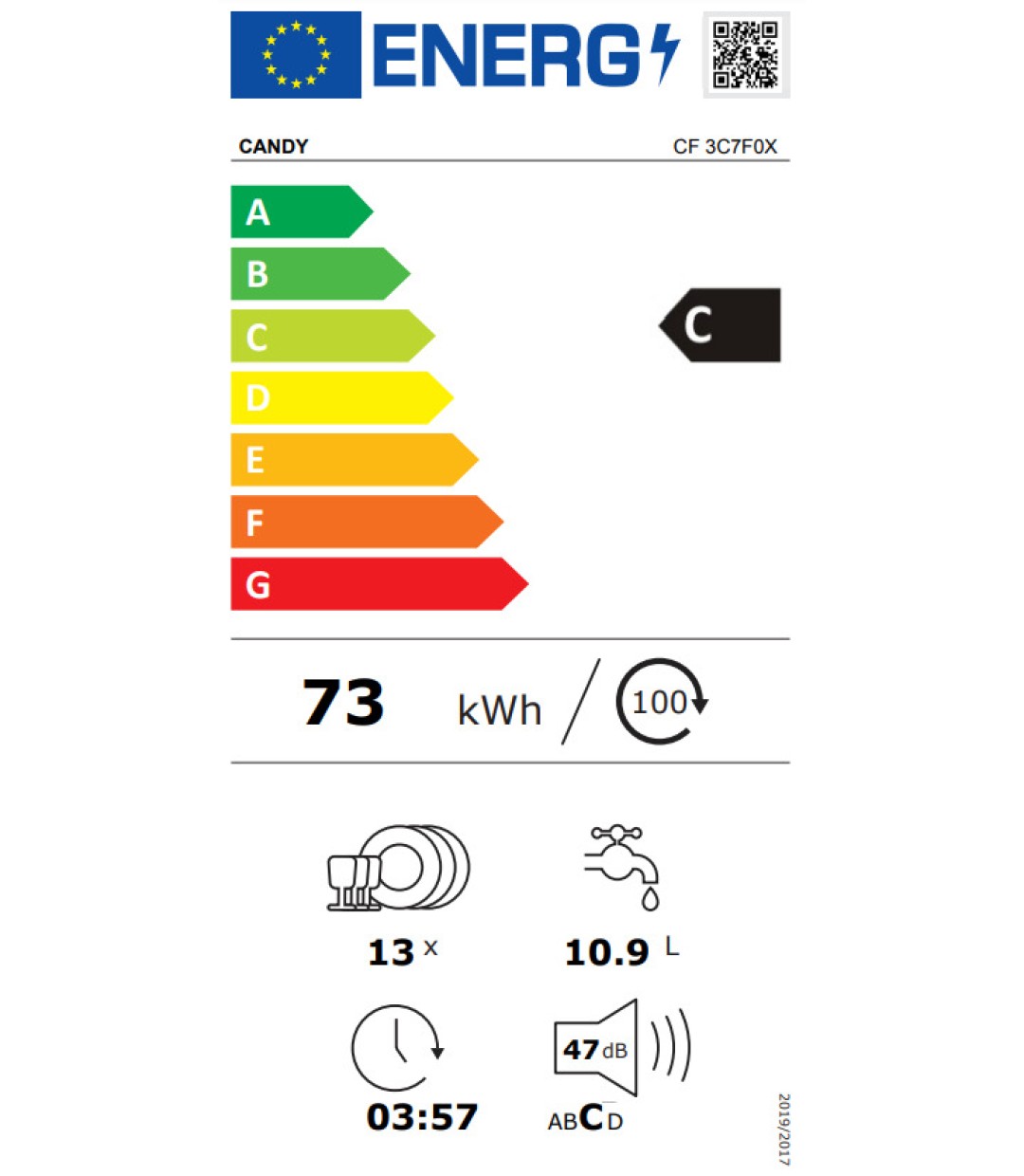 Candy CF 3C7F0X Ελεύθερο Πλυντήριο Πιάτων με Wi-Fi Inox