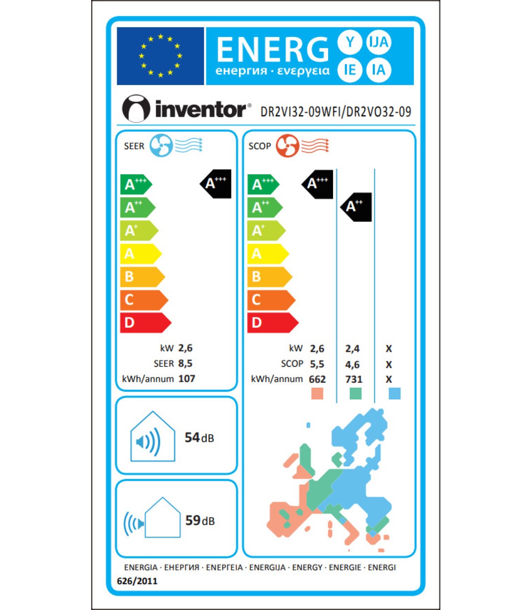 Inventor DR2VI-09 Dark Κλιματιστικό Inverter 9000 BTU A+++/A++ με Ιονιστή και WiFi Black  