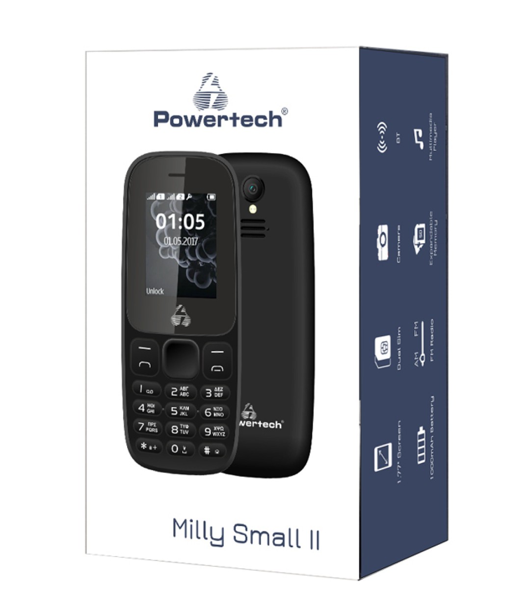 Powertech Milly Small II PTM-27 Dual SIM Κινητό με Κουμπιά Black