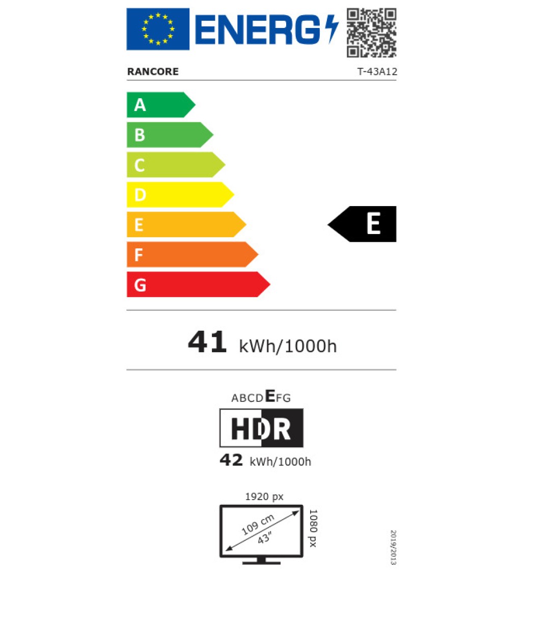 Rancore Smart Τηλεόραση 43" Full HD T-43A12 HDR