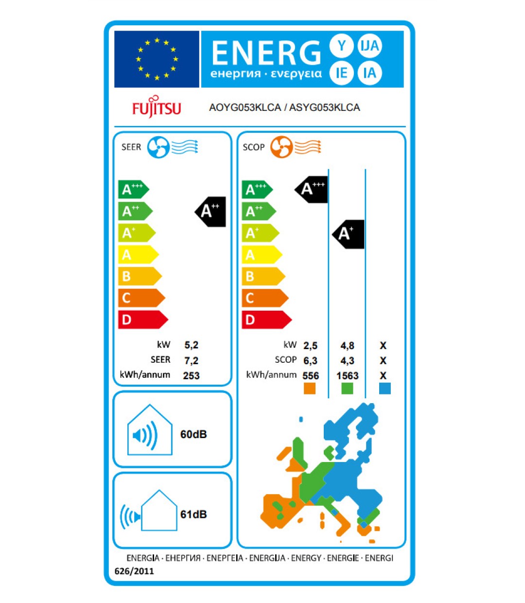 Fujitsu ASYG053KLCA/AOYG053KLCA Κλιματιστικό Inverter 18000 BTU A++/A+