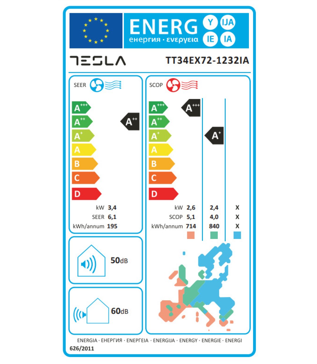 Tesla TT34EX72-1232IA Κλιματιστικό Inverter 12000 BTU A++/A+