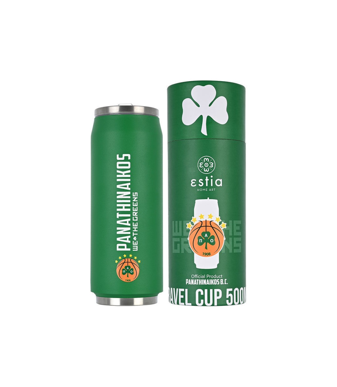 Estia Travel Cup Save the Aegean Ποτήρι Θερμός Ανοξείδωτο BPA Free Panathinaikos BC 500ml με Καλαμάκι 00-12335