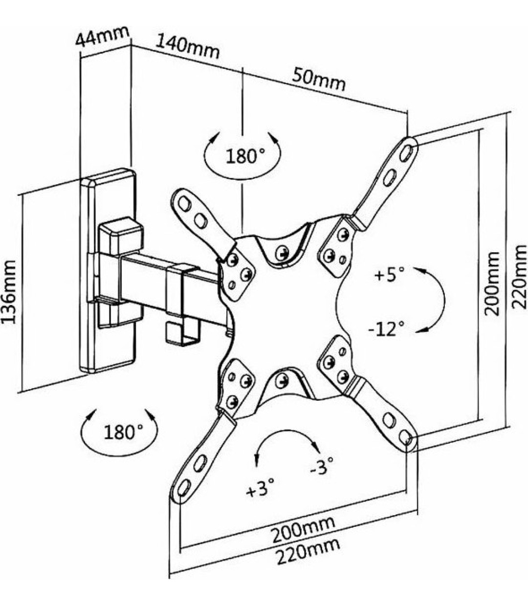 Superior Electronics 13-42 Motion Extra Slim Βάση Τηλεόρασης Τοίχου με Βραχίονα έως 42" και 20kg