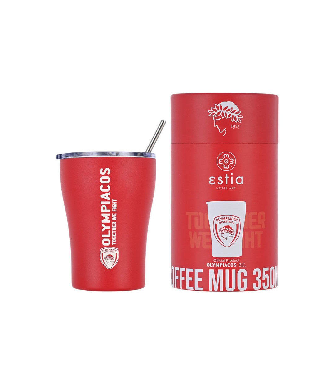 Estia Coffee Mug Save The Aegean Ποτήρι Θερμός Ανοξείδωτο BPA Free Κόκκινο 350ml με Καλαμάκι 00-13264