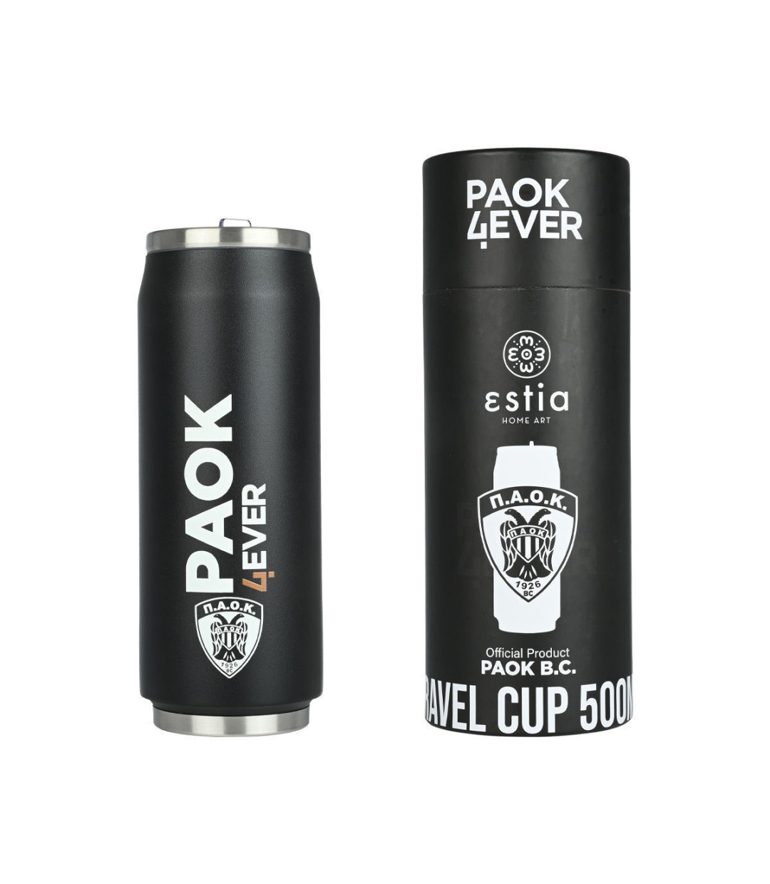 Estia Travel Cup Save the Aegean Ποτήρι Θερμός Ανοξείδωτο BPA Free PAOK B.C. 500ml με Καλαμάκι 00-13783