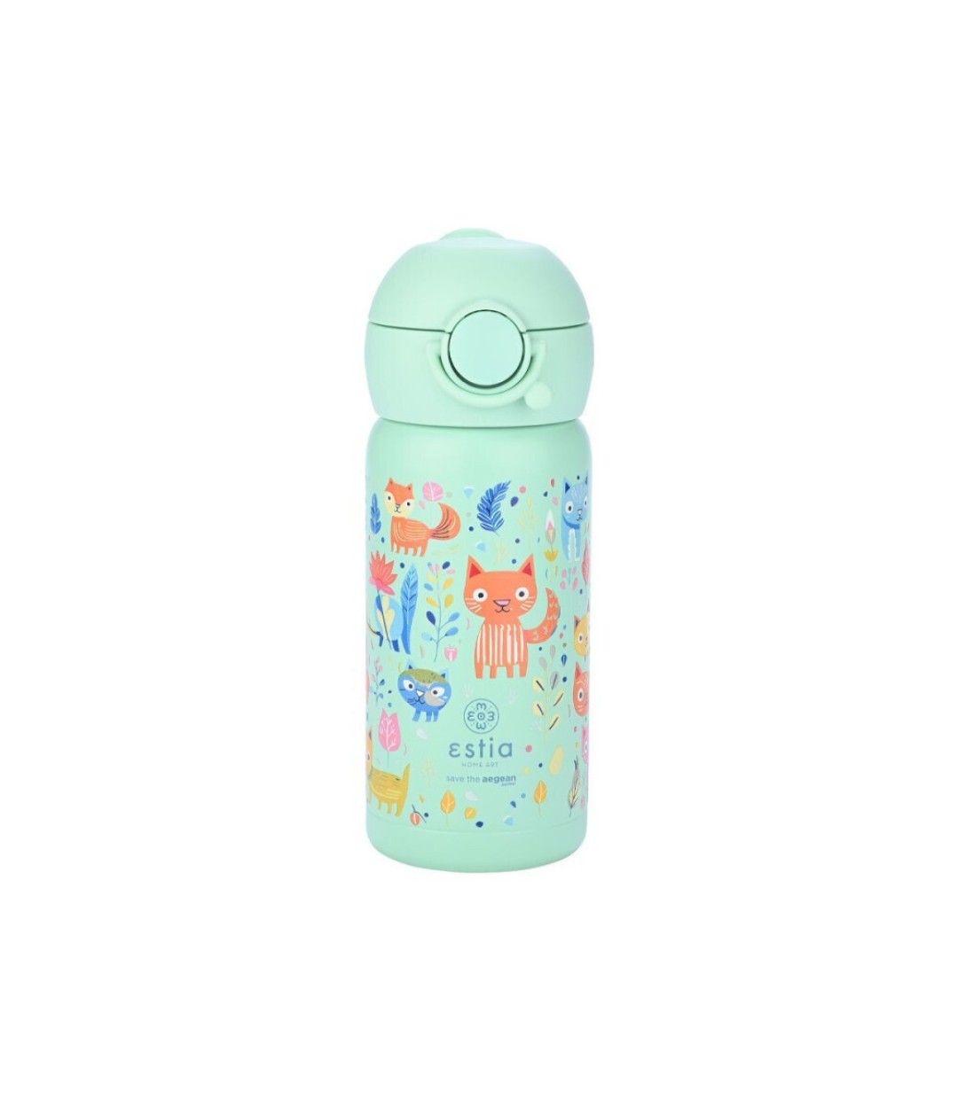 Estia Wonder Bottle Save the Aegean Παιδικό Παγούρι Θερμός Ανοξείδωτο Feline Foliage 350ml 01-23461