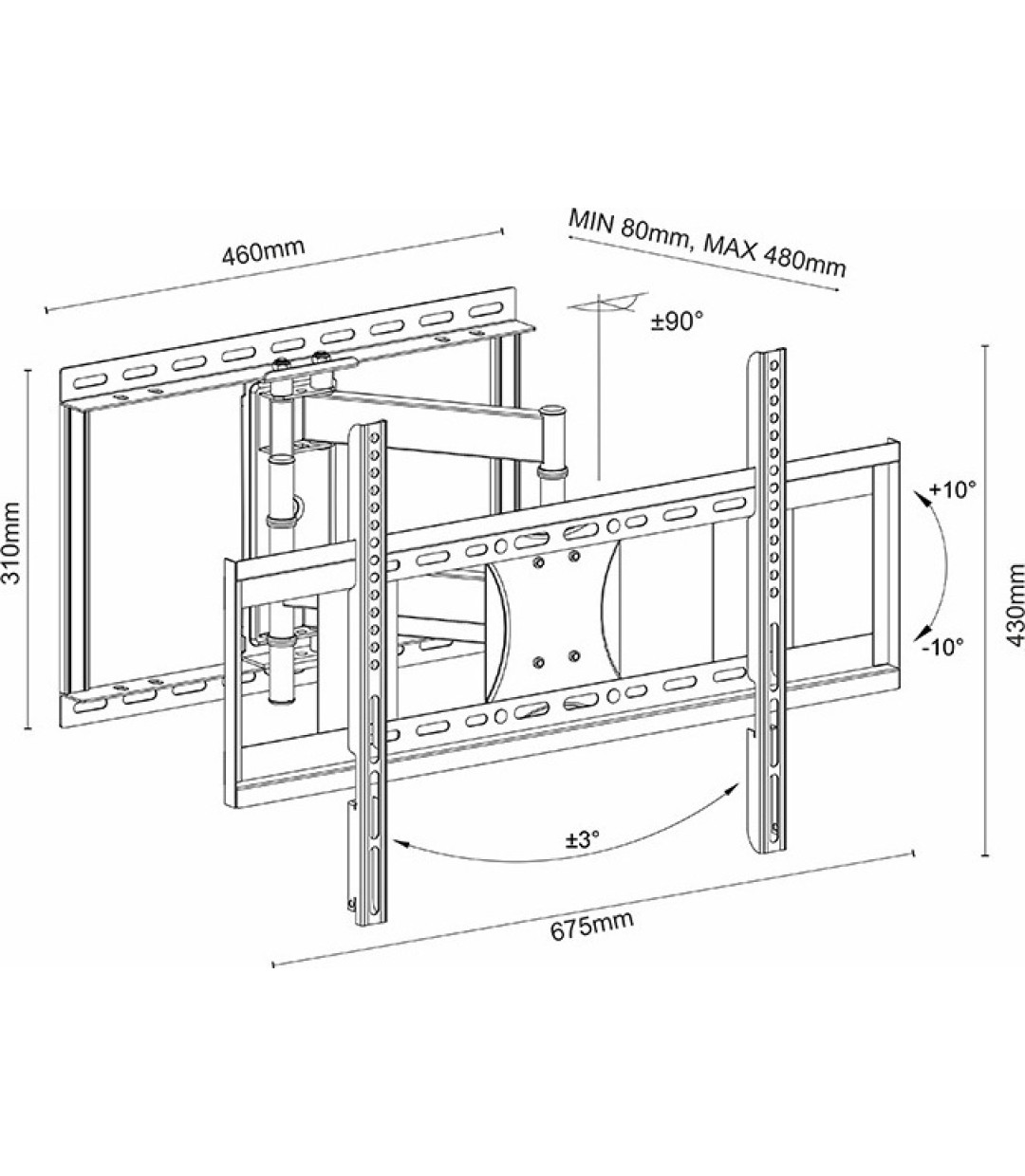 Sonora Wonderwall 600 Full Emotion Βάση Τηλεόρασης Τοίχου με Βραχίονα έως 75" και 45kg