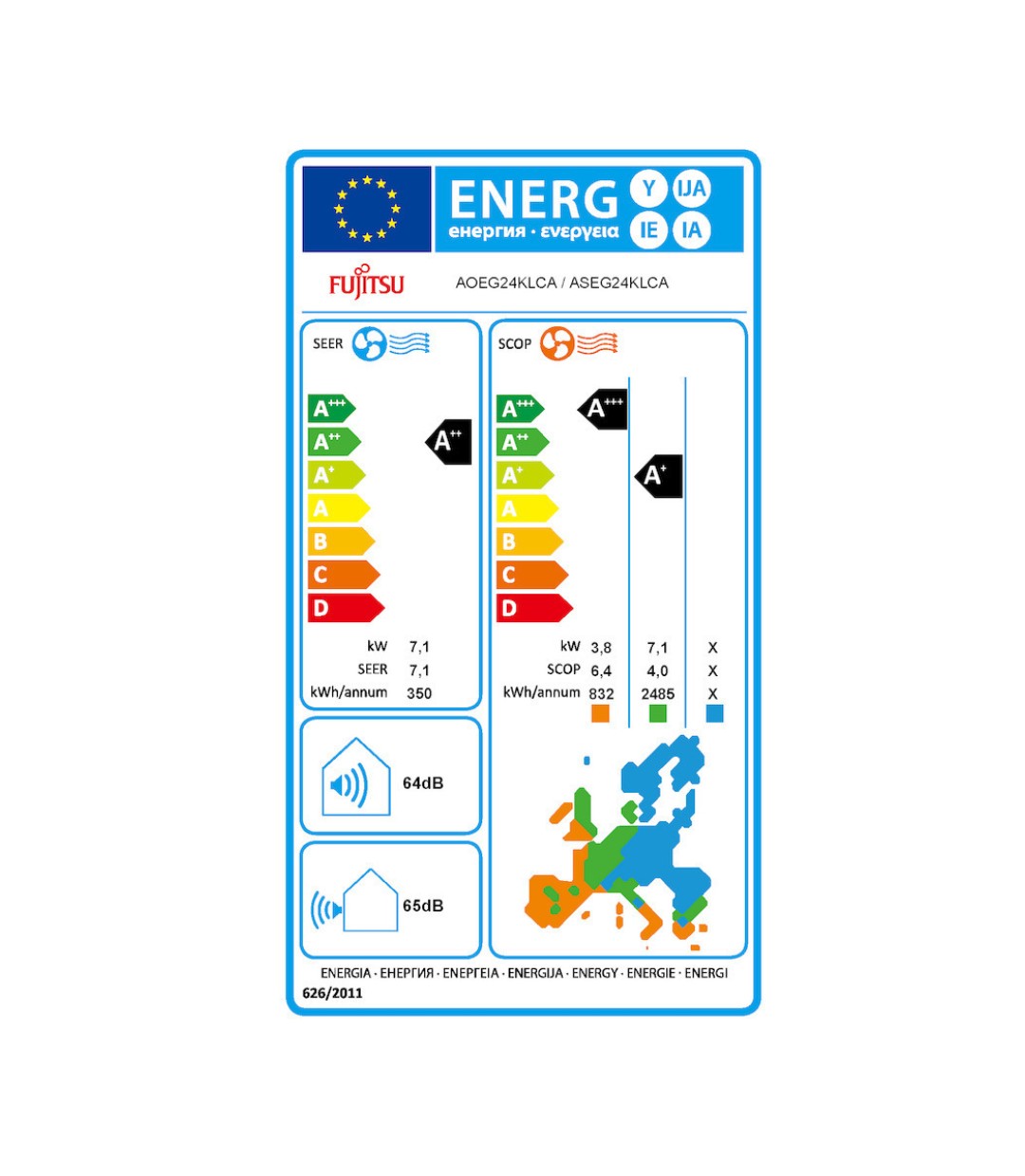 Fujitsu ASEG24KLCA / AOEG24KLCA Κλιματιστικό Inverter 24000 BTU A++/A+