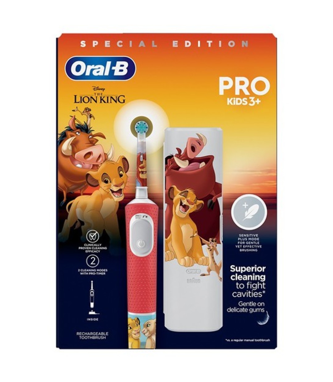 ORAL B ηλεκτρική οδοντόβουρτσα vitality pro kids lion king 3+ special edition& travel case