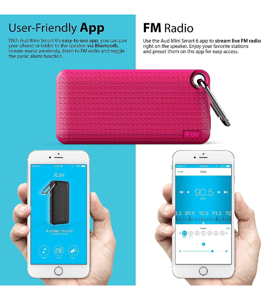 iLuv Aud Mini Smart 6 Ηχείο Bluetooth 1W Ροζ  