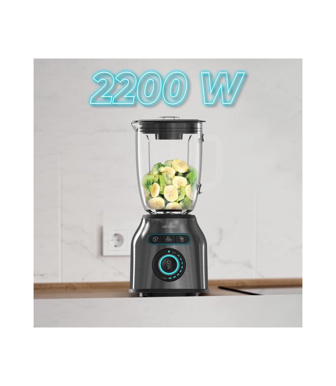  Cecotec Power Black Titanium 2200MAX Μπλέντερ με Γυάλινη Κανάτα 1.75 lt 2200W Μαύρο 04393
