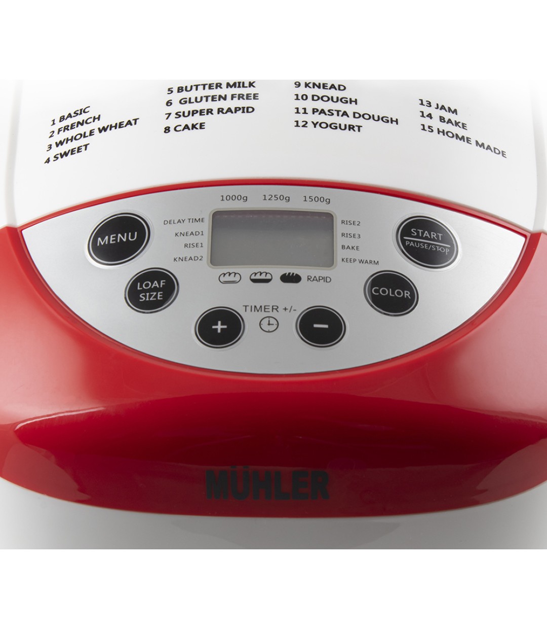  Muhler Αρτοπαρασκευαστής 850W Χωρητικότητας 1500gr με 15 Προγράμματα MBM-1502