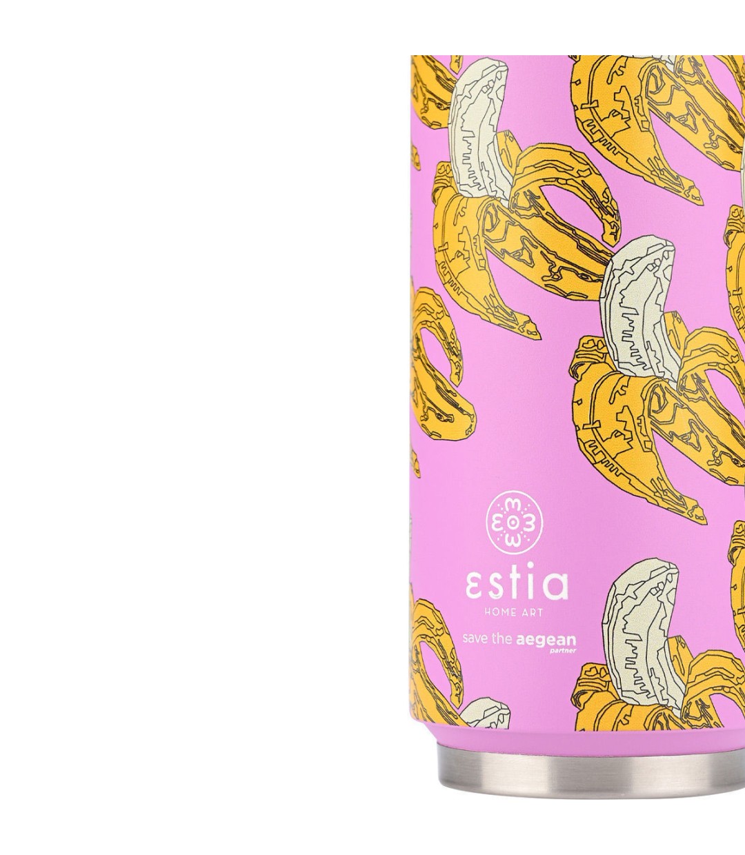 Estia Travel Cup Save the Aegean Ανακυκλώσιμο Ποτήρι Θερμός Ανοξείδωτο / Πλαστικό BPA Free 500ml Banana swirl με Καλαμάκι