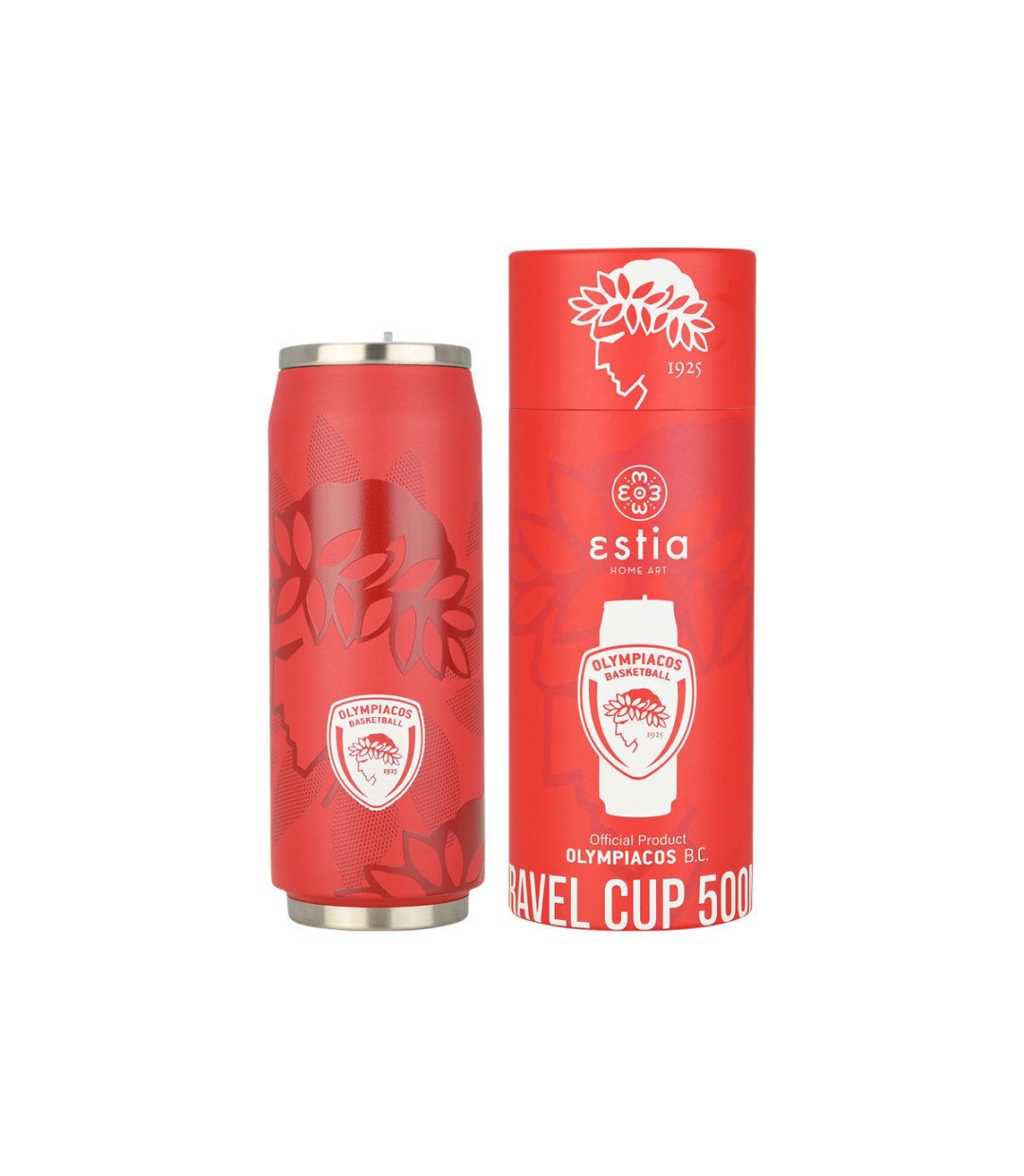 Estia Travel Cup Save the Aegean Ανακυκλώσιμο Ποτήρι Θερμός Ανοξείδωτο / Πλαστικό BPA Free 500ml Olympiakos BC με Καλαμάκι 00-27117