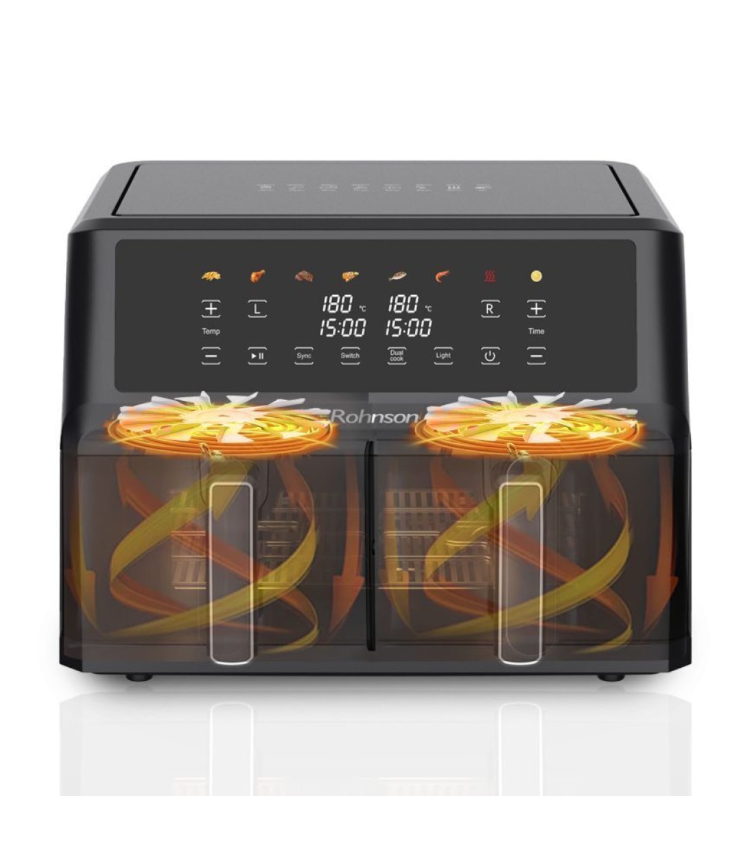 Rohnson R-2864 Air Fryer με Διπλό Αποσπώμενο Κάδο 10.4lt Μαύρο