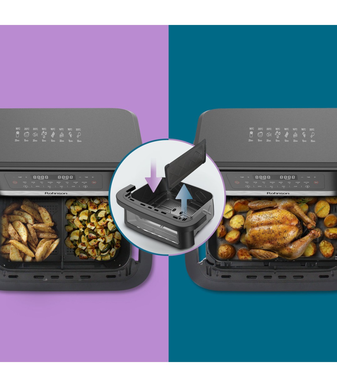 Rohnson Air Fryer με Διπλό Αποσπώμενο Κάδο 11.5lt Γκρι R-2881