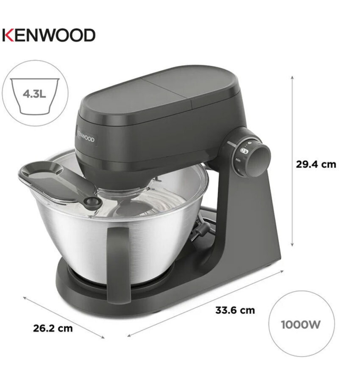  Kenwood Κουζινομηχανή KHC 30.050 GY KW 1000W με Ανοξείδωτο Κάδο 1.7lt 